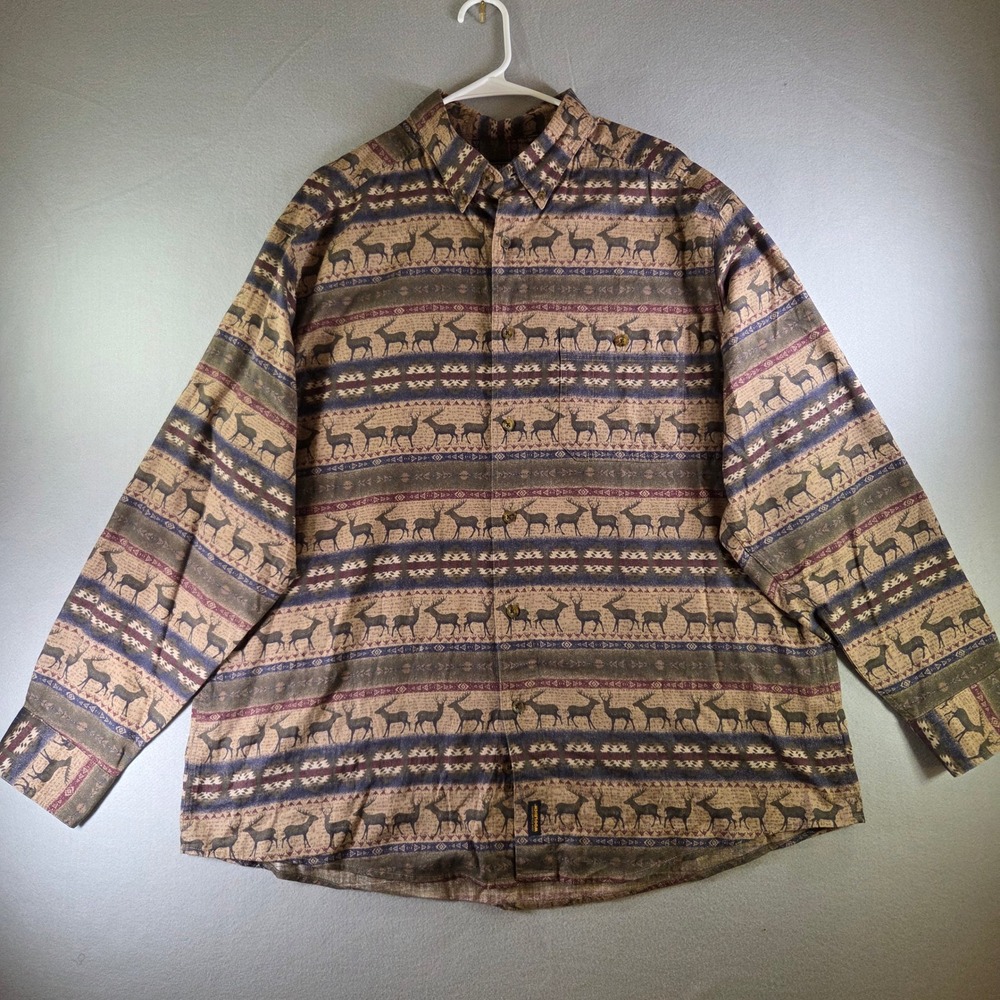 Vtg Woolrich John Rich & Bros Mens Deer Southwestern Print‎ Button Down Shirt XL